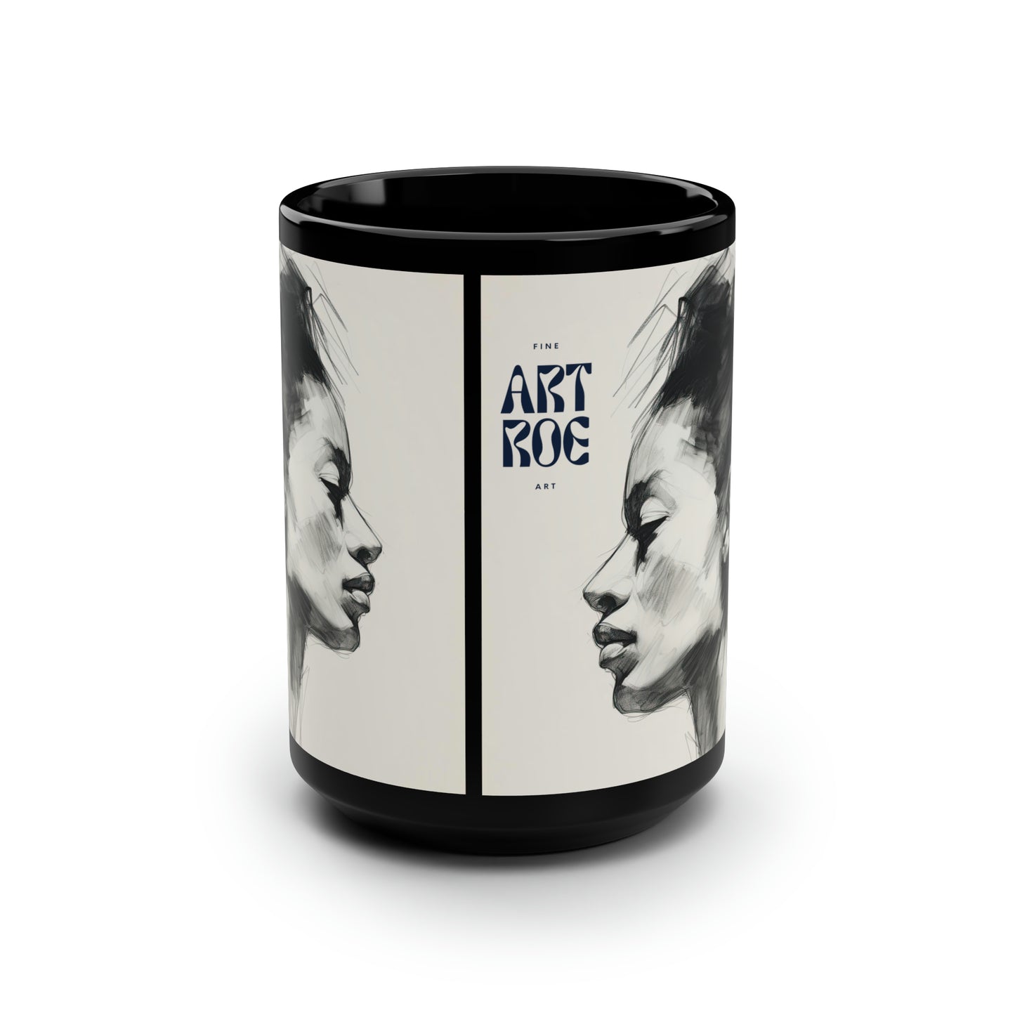 ART ROE LOGO, Profiles, Black Mug, 15oz