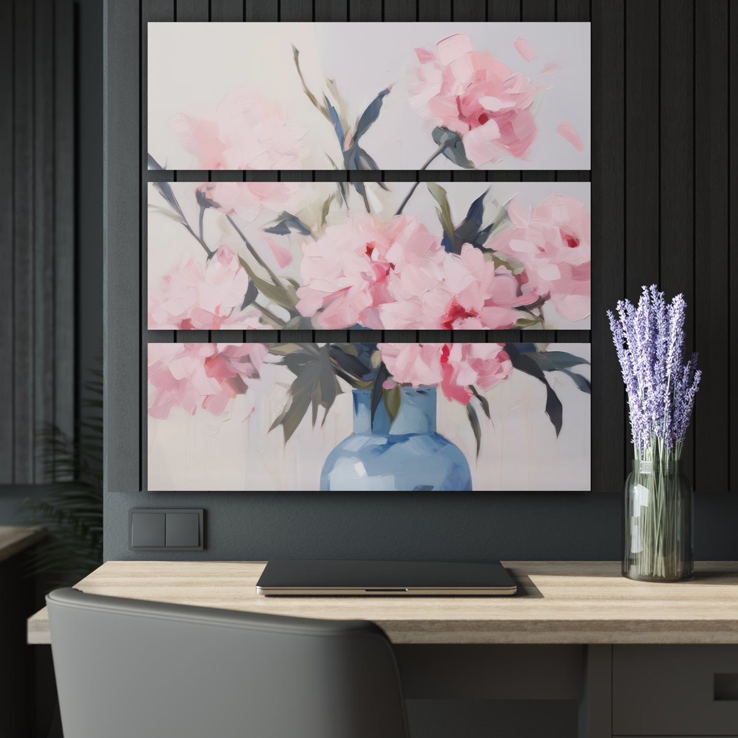 Baby Pink Peonies, Series, Acrylic, Triptych (36x36)