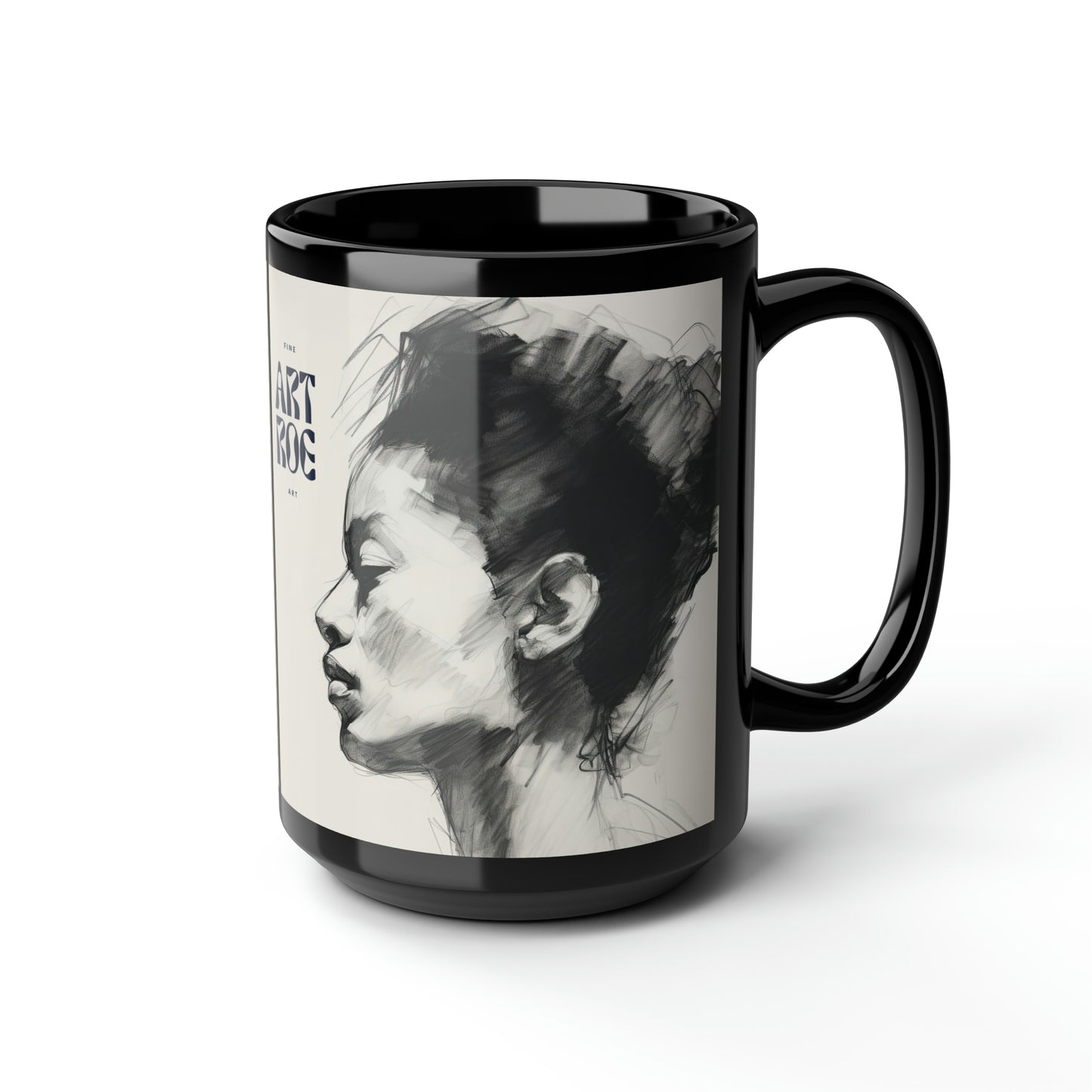 ART ROE LOGO, Profiles, Black Mug, 15oz